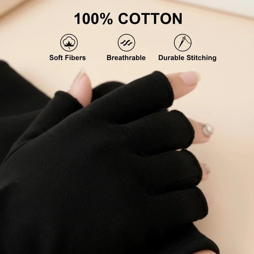 Women's Black One Size 4 Pairs Cotton Fingerless Fits Most Gloves Design